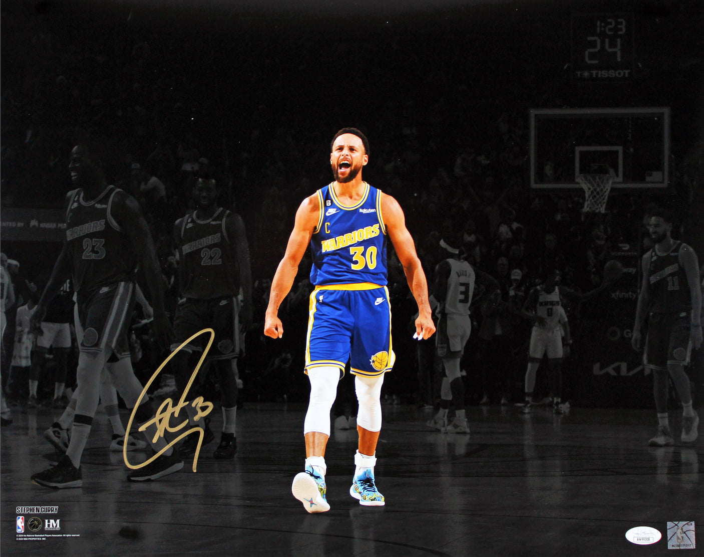 Warriors Stephen Curry Authentic Signed 16x20 Horizontal Spotlight Photo JSA 2