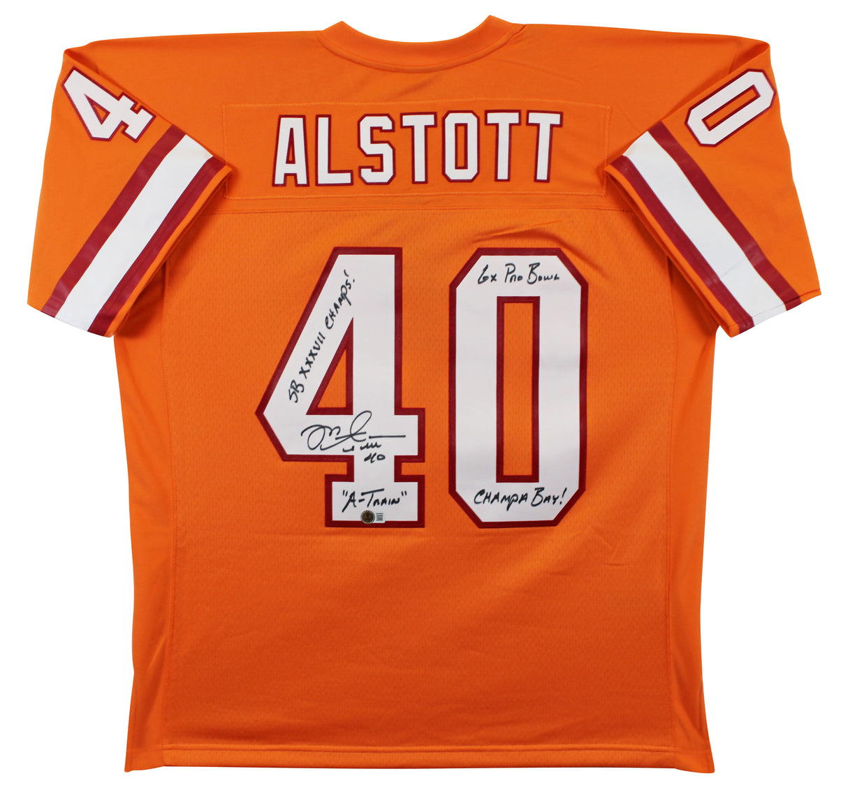 Buccaneers Mike Alstott "4x Insc" Authentic Signed Orange M&N TB Jersey BAS Wit