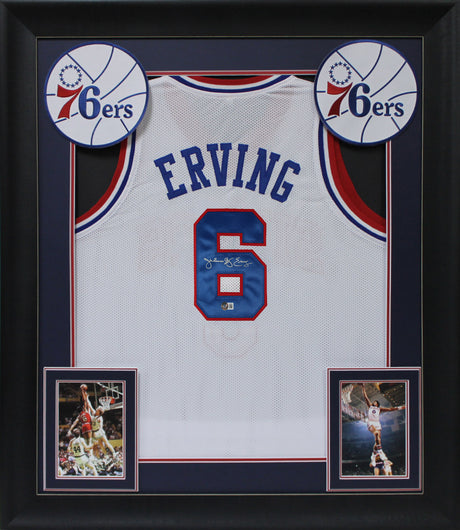 Julius "Dr. J" Erving Authentic Signed White Pro Style Framed Jersey BAS Wit