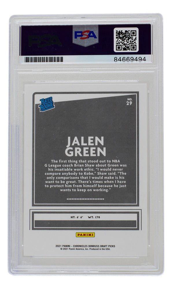 Jalen Green Signed Houston Rockets 2021 Donruss Rated Rookie Card #29 PSA/DNA - Sports Integrity