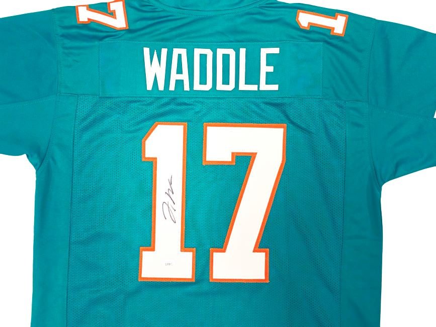 Jaylen Waddle Miami Signed Teal Football Jersey JSA - Sports Integrity