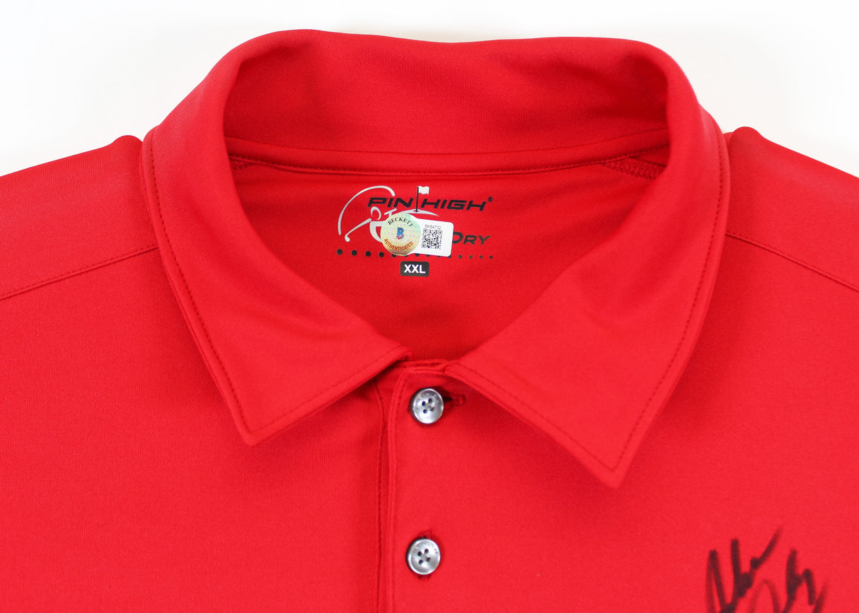 John Daly Authentic Signed Match Worn Red Pin High Polo Shirt BAS #BK84732JD133