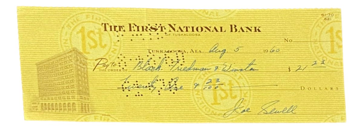 Joe Sewell Cleveland Signed August 5 1960 Bank Check BAS - Sports Integrity