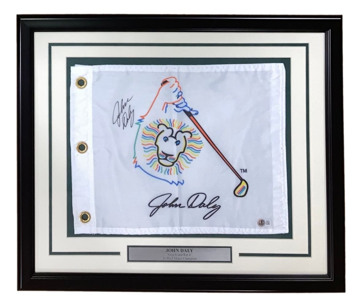 John Daly Signed Framed John Daly Logo Golf Flag BAS - Sports Integrity