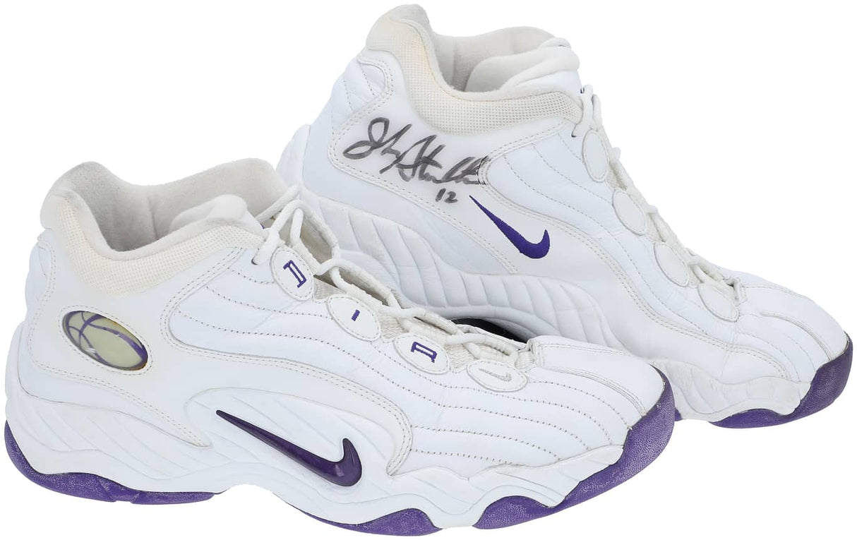 John Stockton Twice Signed Game Used Utah Jazz 1997 - 98 Nike Sneakers BAS+Mears - Sports Integrity