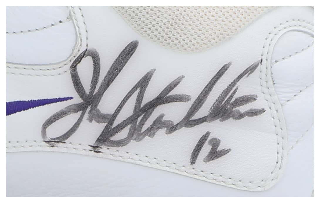 John Stockton Twice Signed Game Used Utah Jazz 1997 - 98 Nike Sneakers BAS+Mears - Sports Integrity