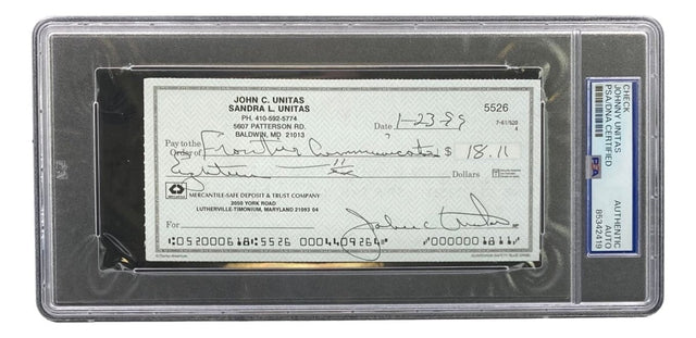 Johnny Unitas Baltimore Colts Signed Bank Check #5526 PSA - Sports Integrity