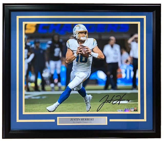 Justin Herbert Signed Framed 16x20 Los Angeles Chargers Photo Fanatics - Sports Integrity