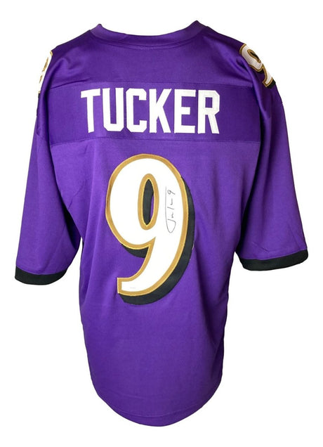 Justin Tucker Baltimore Signed Purple Football Jersey JSA ITP - Sports Integrity