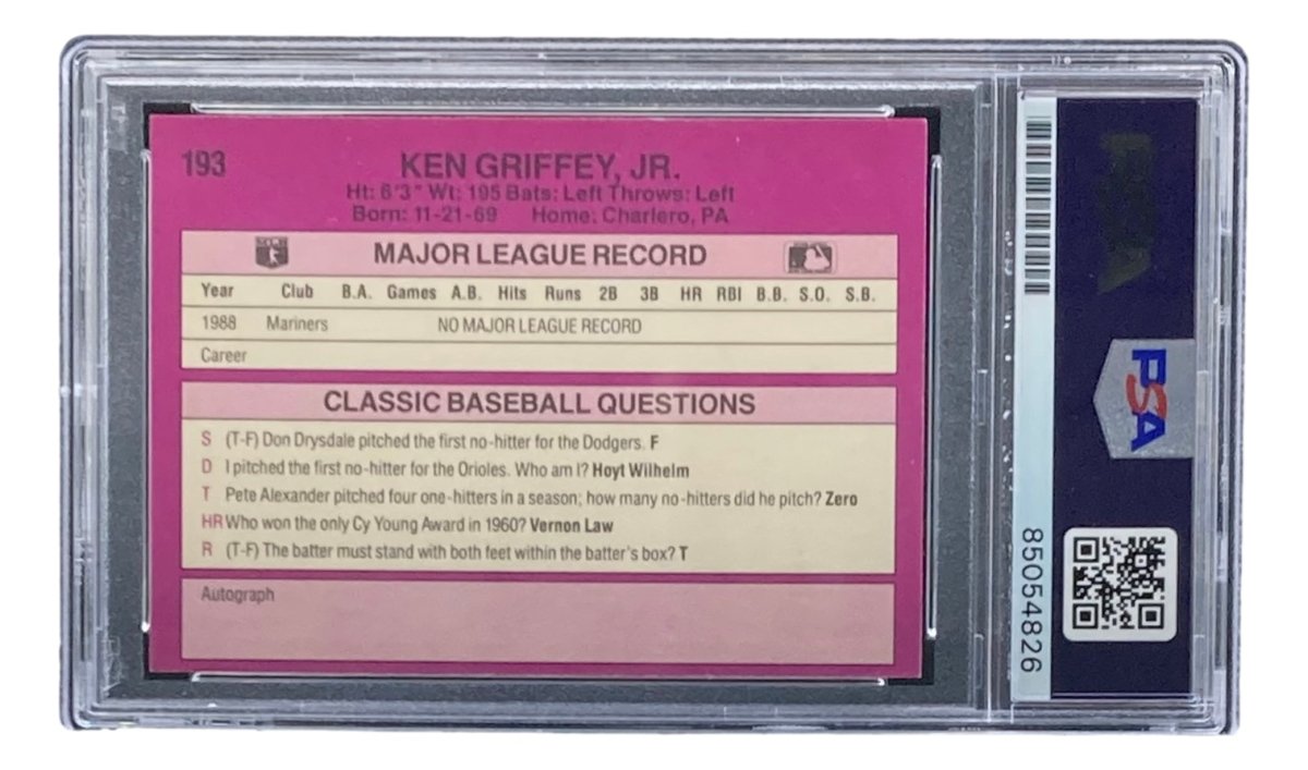 Ken Griffey Jr Signed Mariners 1989 Classic Baseball #193 Rookie Card PSA/DNA - Sports Integrity