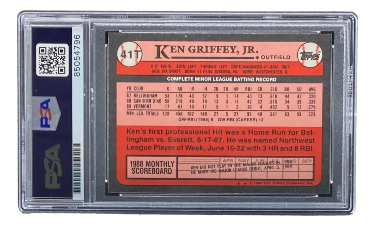 Ken Griffey Jr Signed Mariners 1989 Topps #41T Rookie Card PSA/DNA Gem MT 10 - Sports Integrity