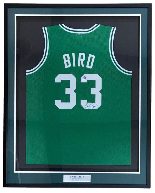 Larry Bird Boston Signed Framed Green Basketball Jersey Bird+JSA ITP - Sports Integrity