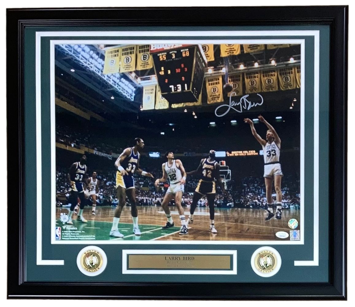 Larry Bird Signed Framed 16x20 Boston Celtics vs Lakers Photo Bird+JSA - Sports Integrity