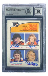 Leach Clarke Schultz Barber Signed 1976 - 77 OPC #391 Flyers Card BAS Auto 10 - Sports Integrity