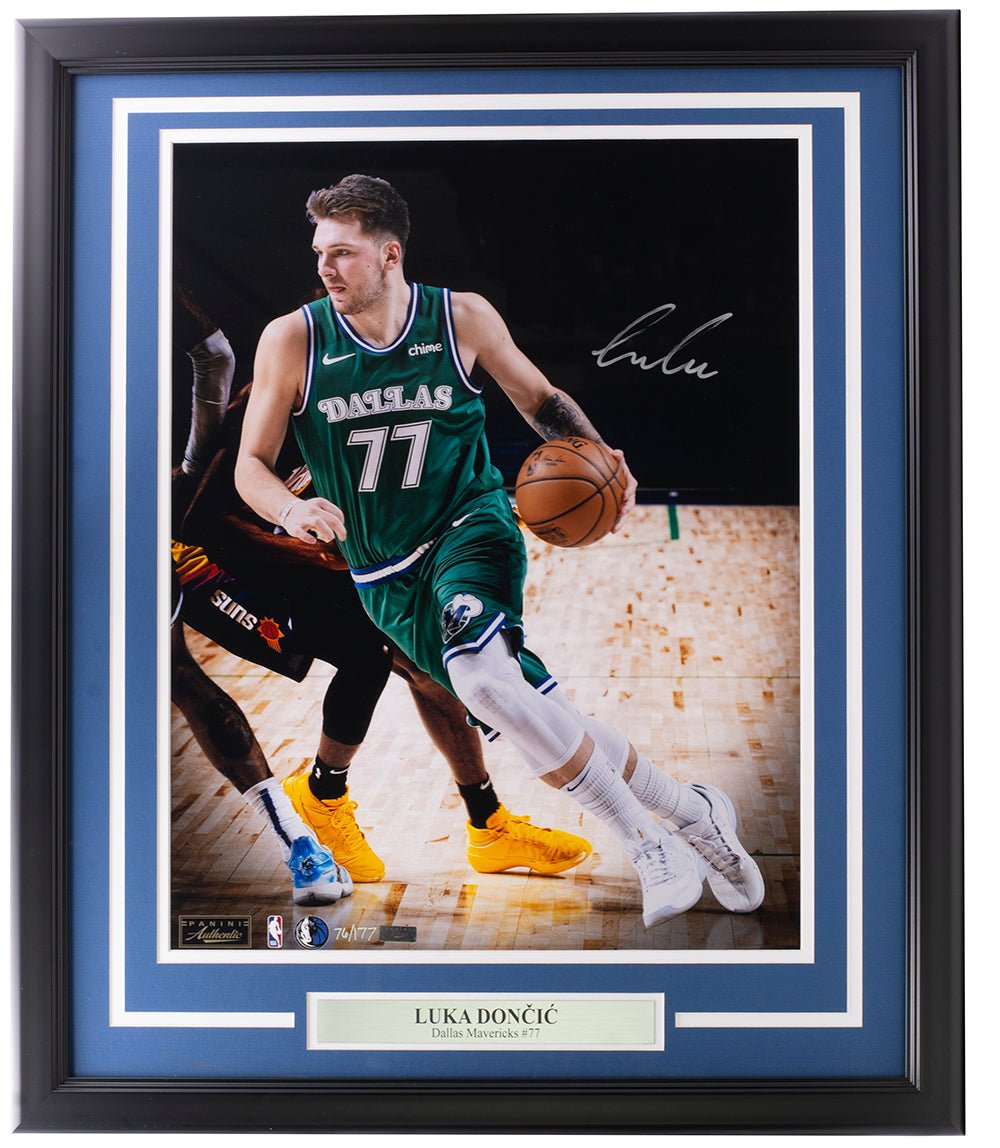 Luka Doncic Signed Framed 16x20 Dallas Mavericks Logoman Photo Panini - Sports Integrity