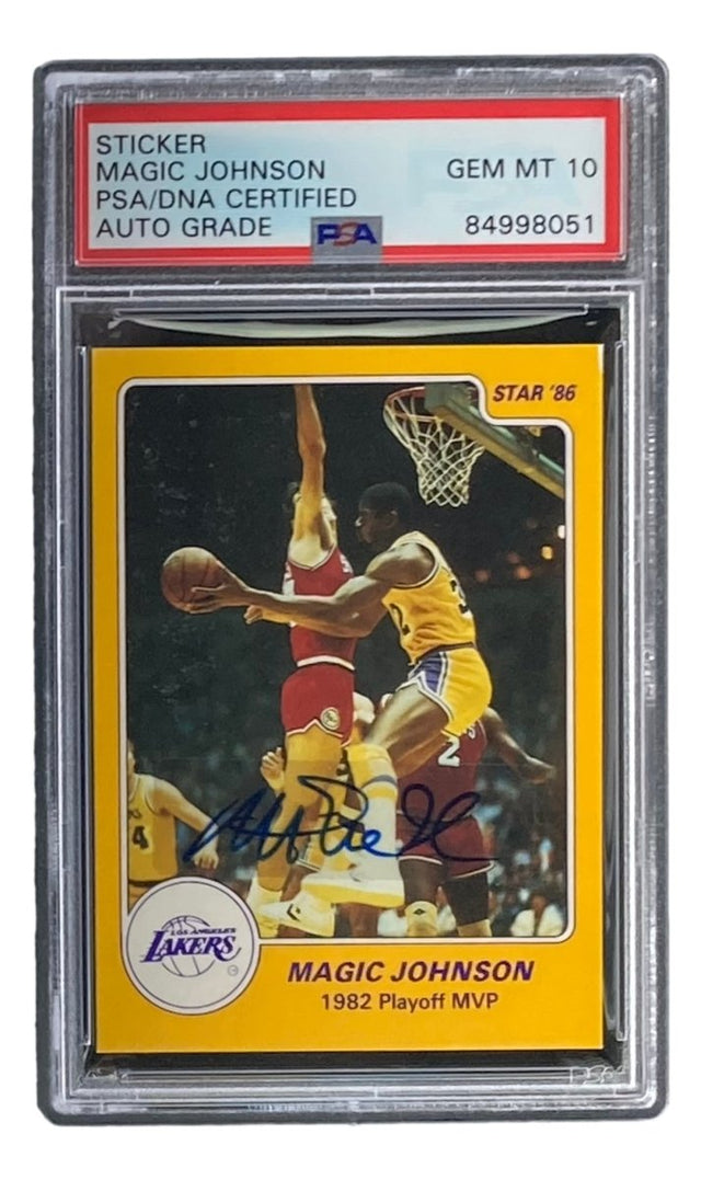 Magic Johnson Signed LA Lakers 1986 Star #10 Trading Card PSA/DNA Gem MT 10 - Sports Integrity