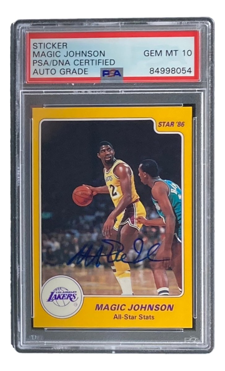 Magic Johnson Signed LA Lakers 1986 Star #5 Trading Card PSA/DNA Gem MT 10 - Sports Integrity