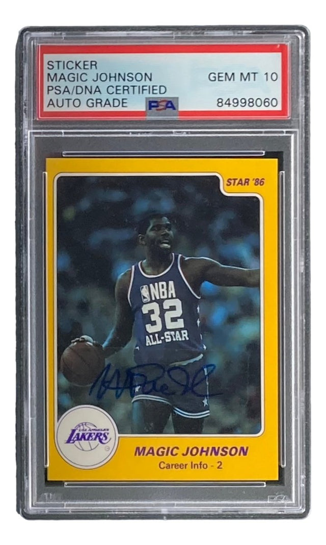 Magic Johnson Signed LA Lakers 1986 Star #7 Trading Card PSA/DNA Gem MT 10 - Sports Integrity