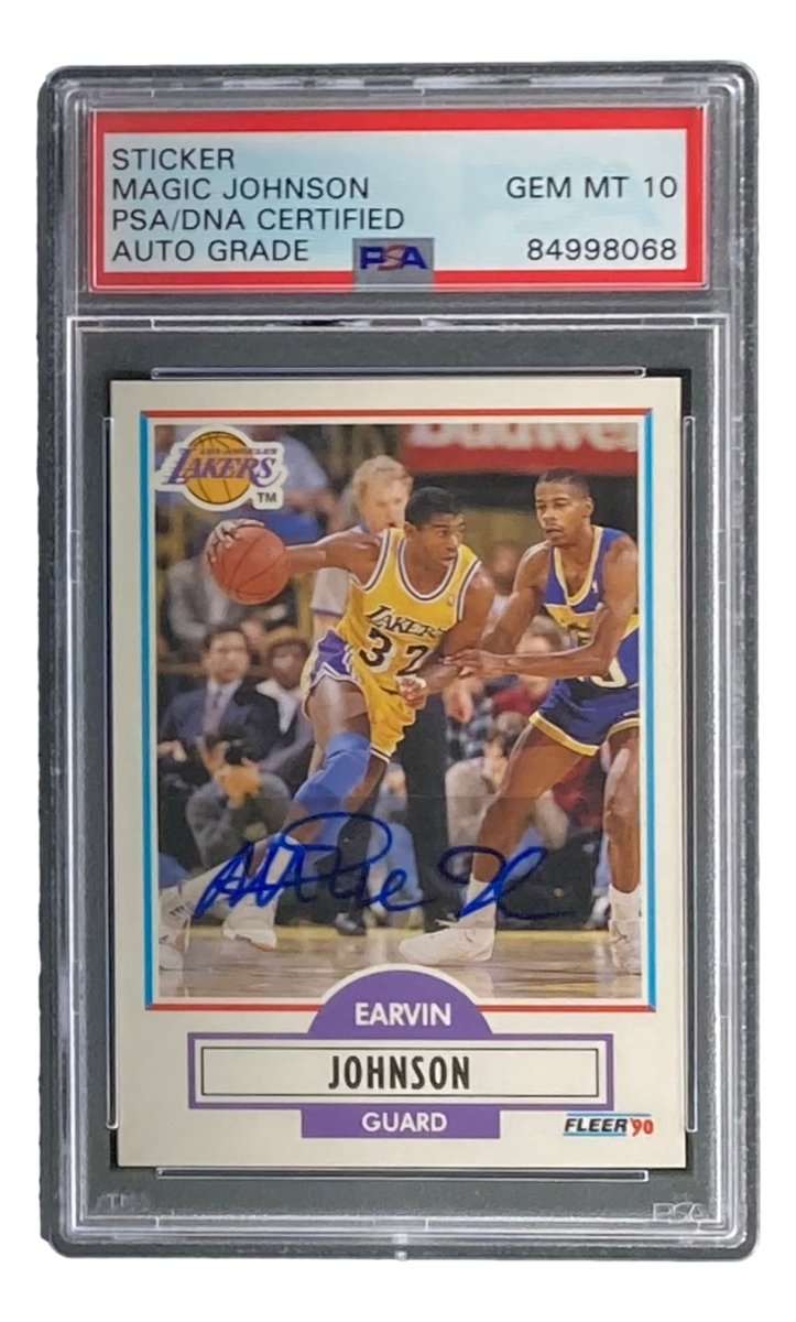 Magic Johnson Signed LA Lakers 1990 Fleer #93 Trading Card PSA/DNA Gem MT 10 - Sports Integrity