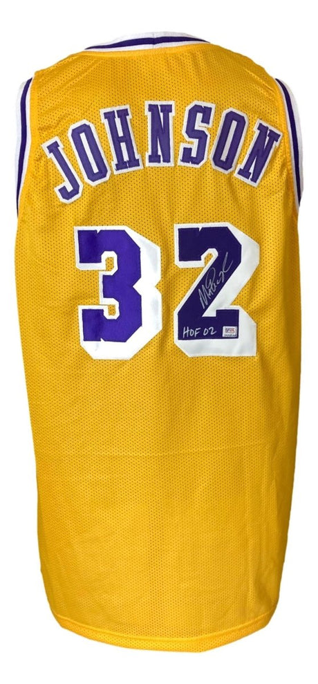 Magic Johnson Los Angeles Signed Yellow Basketball Jersey HOF 02 PSA Hologram - Sports Integrity