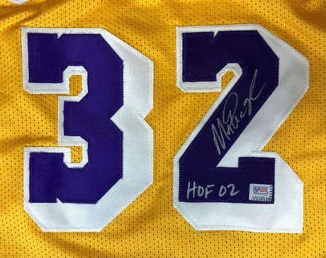 Magic Johnson Los Angeles Signed Yellow Basketball Jersey HOF 02 PSA Hologram - Sports Integrity