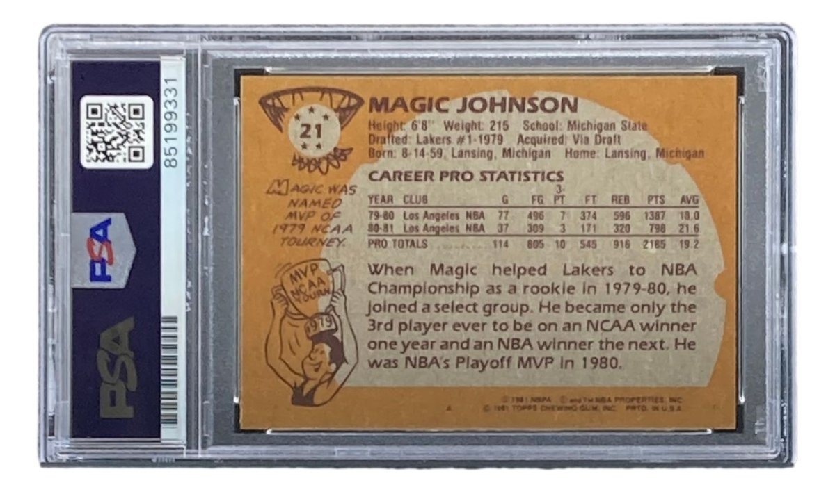 Magic Johnson Signed LA Lakers 1981 Topps #21 Rookie Trading Card PSA/DNA - Sports Integrity