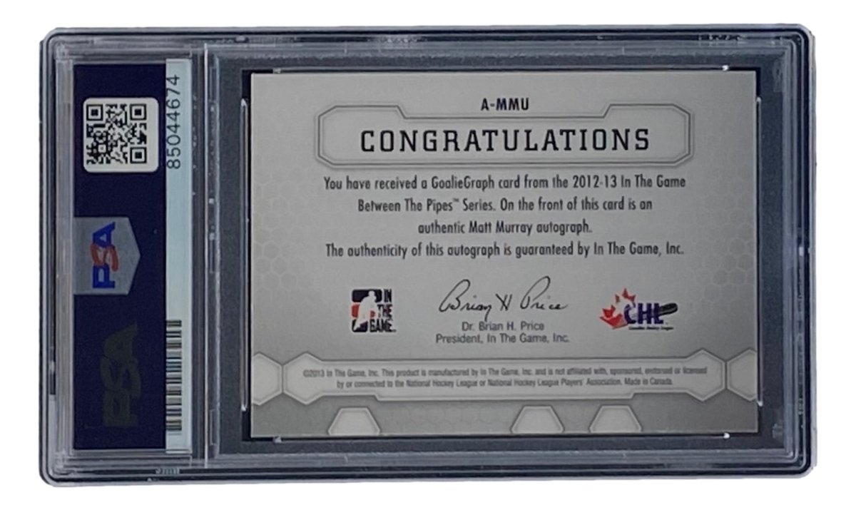 Matt Murray Signed 2013 In The Game A - MMU Penguins Hockey Card PSA/DNA - Sports Integrity