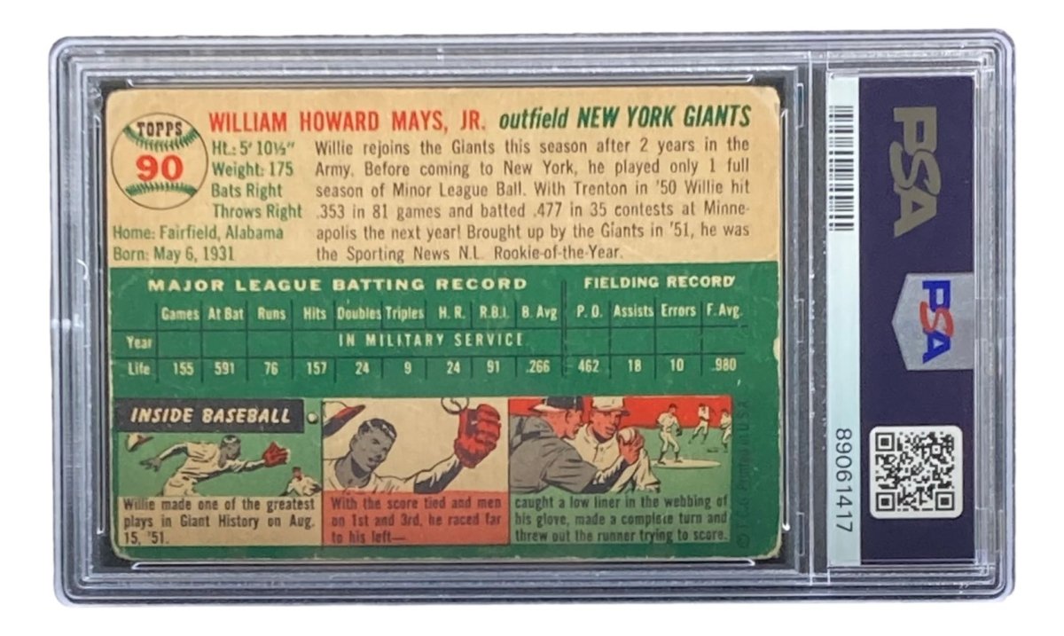 Willie Mays Slabbed 1954 Topps #90 Giants Trading Card PSA PR 1 - Sports Integrity