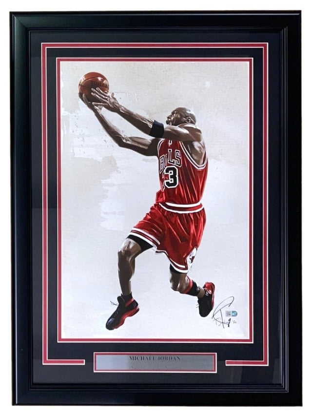 Michael Jordan Framed 13x19 Chicago Bulls Lithograph Signed by Tony Santiago - Sports Integrity