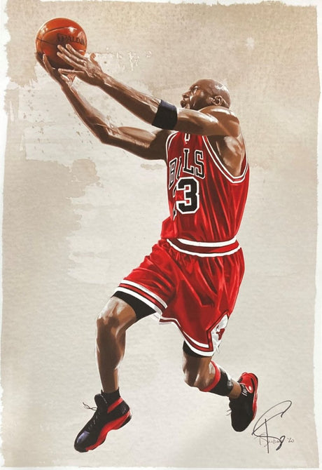 Michael Jordan 13x19 Chicago Bulls Lithograph Signed by Tony Santiago - Sports Integrity