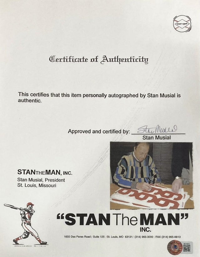 Stan Musial St. Louis Cardinals Signed Musial Certificate Of Authenticity 3 BAS - Sports Integrity