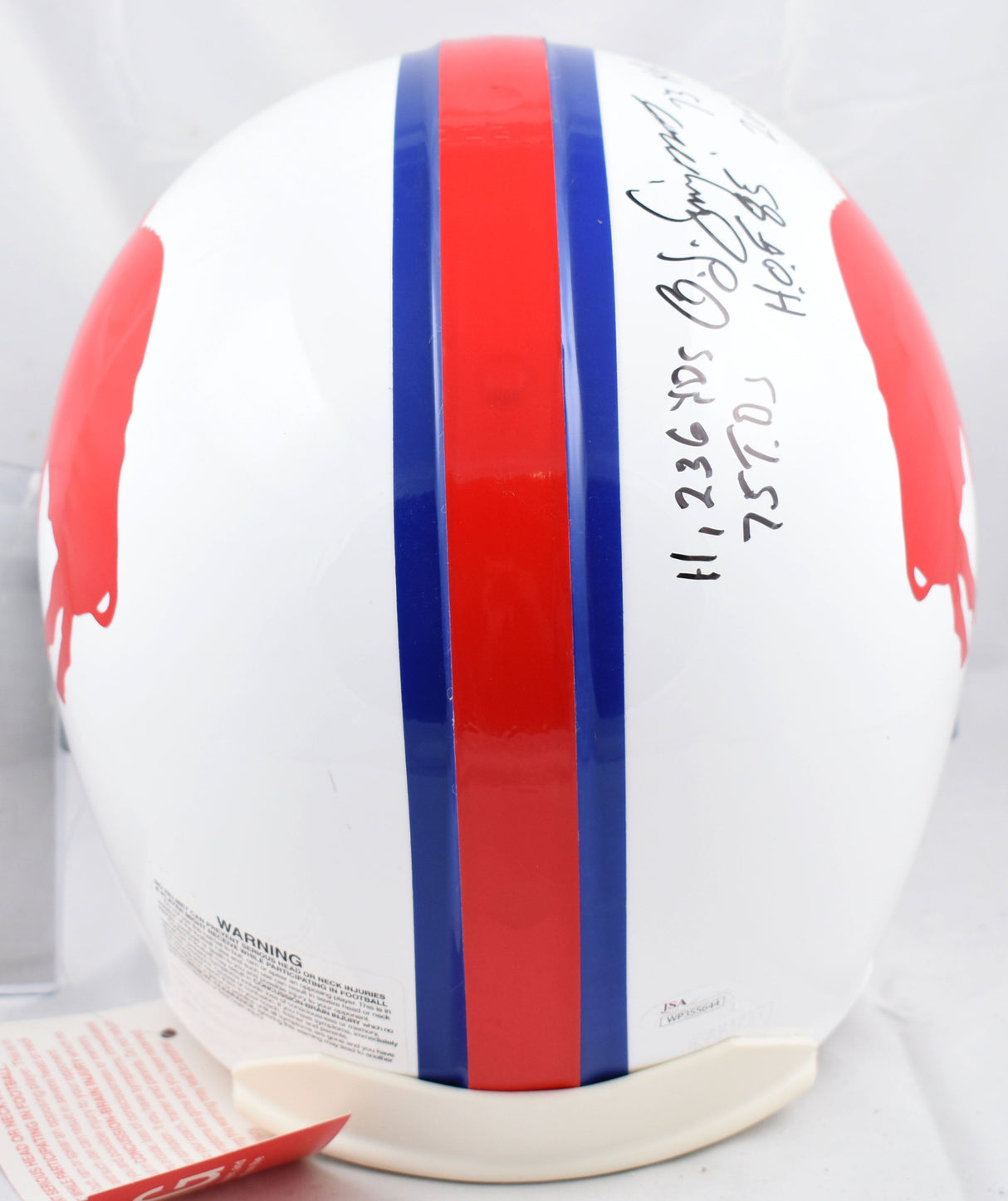 O.J. Simpson Autographed Bills F/S Authentic Helmet 5 inscriptions - JSA W