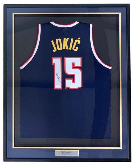 Nikola Jokic Denver Signed Framed Navy Blue Basketball Jersey JSA - Sports Integrity