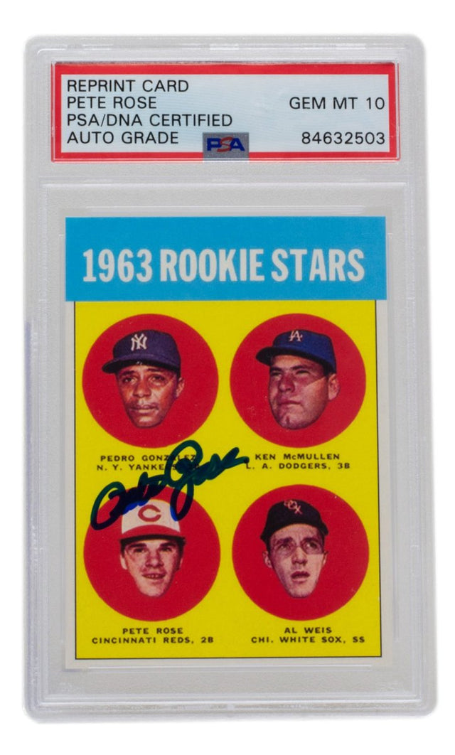 Pete Rose Signed Reprint 1963 Topps Rookie Stars #537 Reprint Card PSA/DNA DNA 10 - Sports Integrity