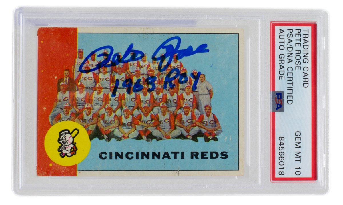 Pete Rose Signed 1963 Topps Reds Team #63 Baseball Card 1963 ROY PSA/DNA GEM MT 10 - Sports Integrity