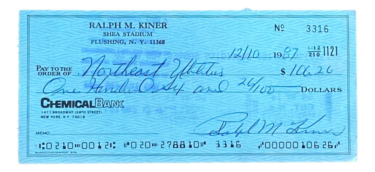 Ralph Kiner Pittsburgh Pirates Signed Bank Check #3316 BAS - Sports Integrity