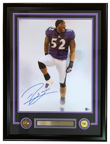 Ray Lewis Signed Framed 16x20 Baltimore Ravens Pre - Game Photo BAS ITP - Sports Integrity