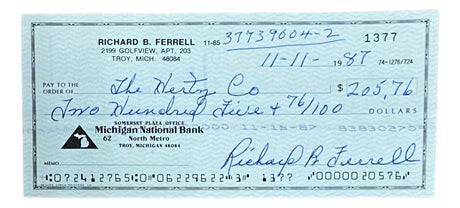 Rick Ferrell Boston Red Sox Signed Bank Check #1377 BAS - Sports Integrity