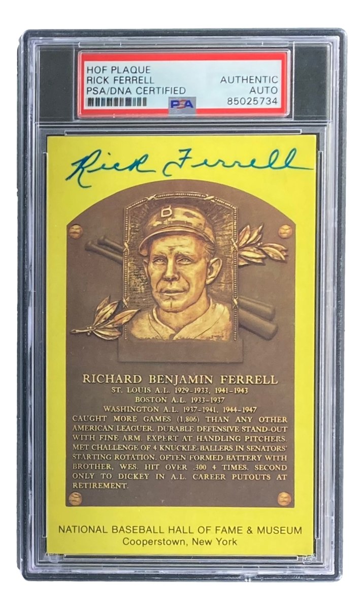 Rick Ferrell Signed 4x6 Boston Red Sox HOF Plaque Card PSA/DNA 85025734 - Sports Integrity