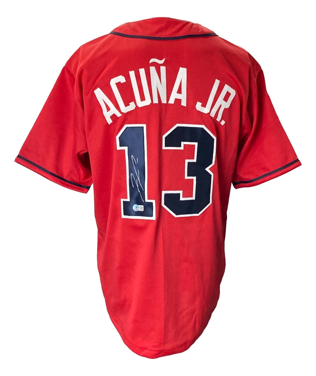 Ronald Acuna Jr Signed Custom Red Pro - Style Baseball Jersey BAS ITP - Sports Integrity