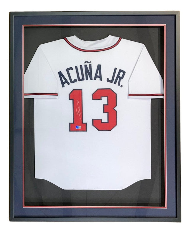 Ronald Acuna Jr Atlanta Signed Framed White Baseball Jersey BAS ITP - Sports Integrity