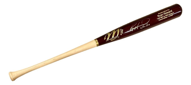 Ryan Howard Phillies Signed Marucci Game Model Bat 6/27/07 Inscribed Howard COA - Sports Integrity