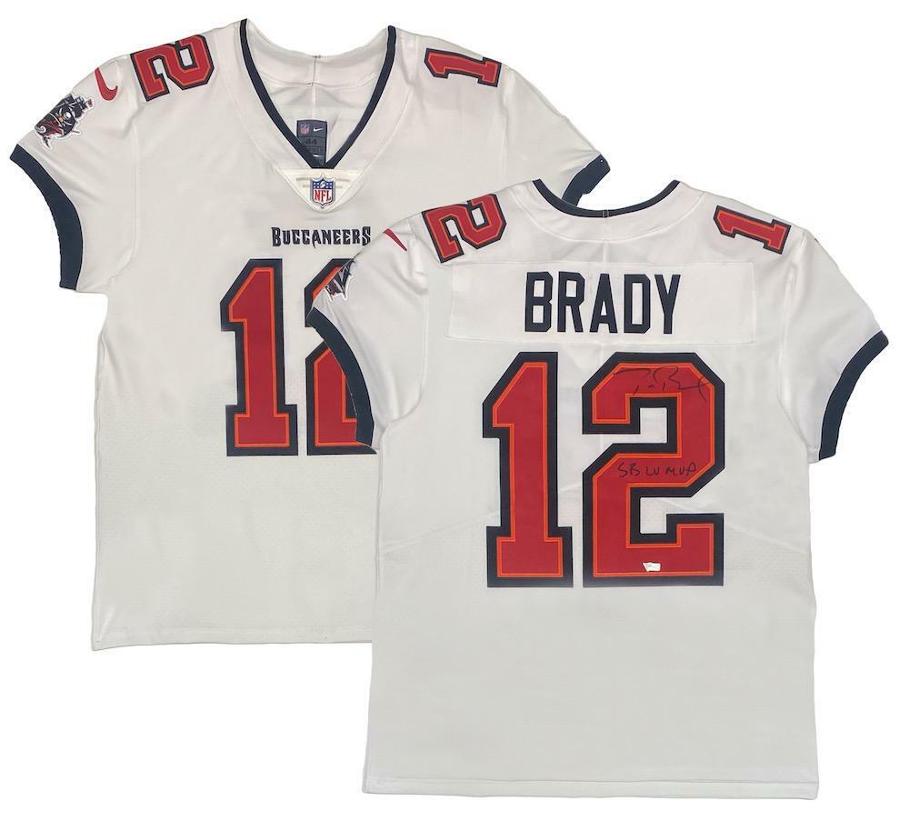 TOM BRADY Autographed/Inscribed "SB LV MVP" Tampa Bay Buccaneers White Nike Elite Jersey FANATICS