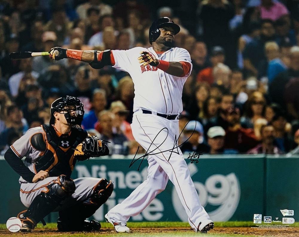 DAVID ORTIZ Boston Red Sox Autographed 16" x 20" Swinging Photograph with "HOF 22" Inscription FANATICS