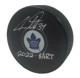 AUSTON MATTHEWS Autographed/Inscribed "2022 HART" Toronto Maple Leafs Logo Hockey Puck FANATICS