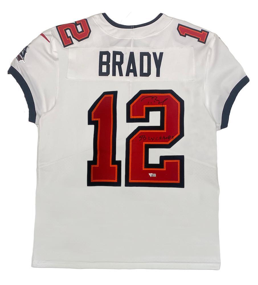 Tom Brady Autographed/Inscribed "SB LV CHAMPS" Tampa Bay Buccaneers White Nike Elite Jersey Fanatics