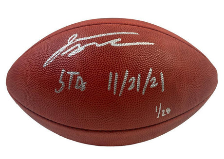 JONATHAN TAYLOR Autographed/Inscribed "5 TDs 11/21/21" Indianapolis Colts Metallic Logo Official NFL Wilson Duke Football FANATICS LE 1/28