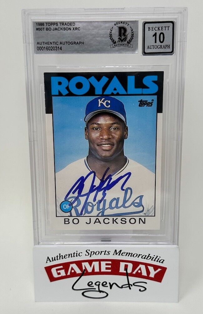 Bo Jackson Autographed Kansas City Royals 1986 Topps Traded #50T XRC BAS 10 Auto