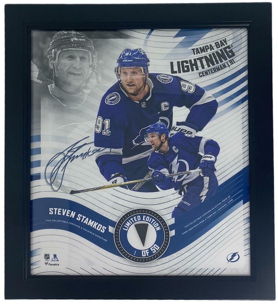 STEVEN STAMKOS Framed Tampa Bay Lightning 15 " x 17 " Game Used Puck Collage LE 1/50