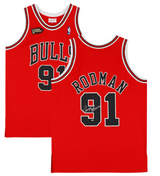 Dennis Rodman Autographed Chicago Bulls Red Mitchell & Ness 1997-98 Authentic Jersey with NBA Finals Patch Fanatics